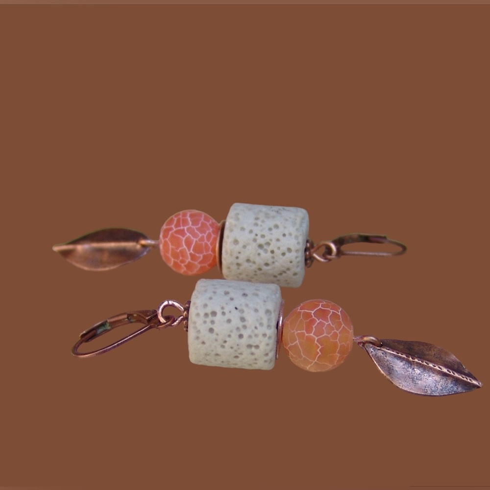 Fold Form Leaf Copper Earrings Handcrafted by Sandy Robinson Jewelry